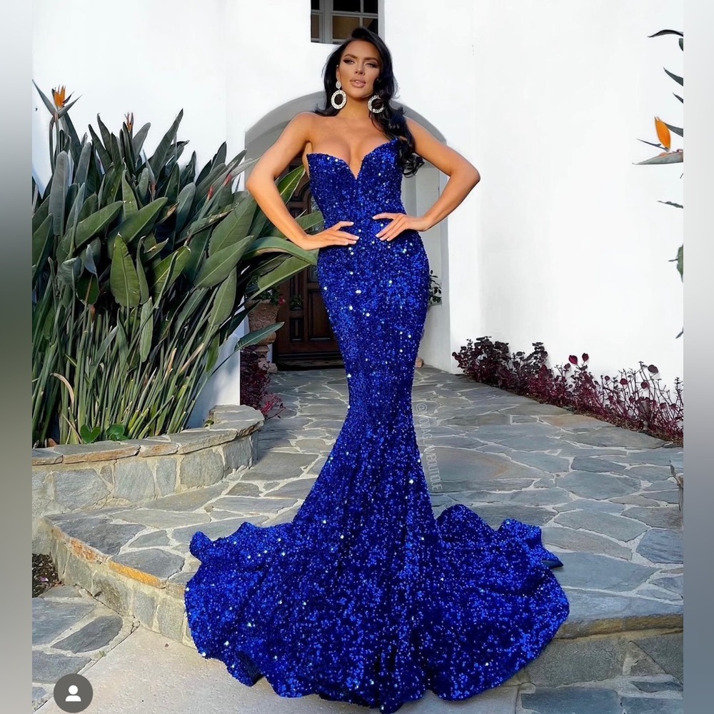 Royal Blue Sequin Gown by Moda Glam Boutique